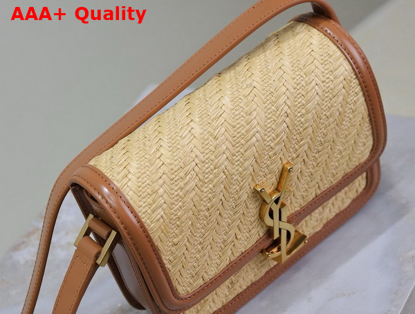 Saint Laurent Solferino Small Satchel in Raffia and Calfskin Naturel and Brick Replica