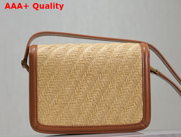 Saint Laurent Solferino Small Satchel in Raffia and Calfskin Naturel and Brick Replica