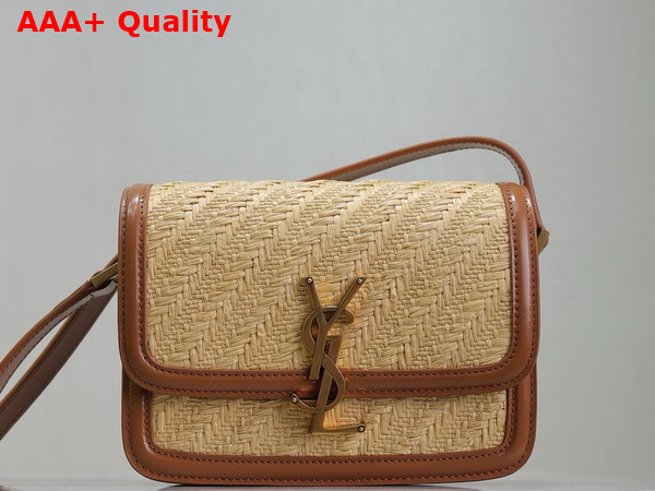 Saint Laurent Solferino Small Satchel in Raffia and Calfskin Naturel and Brick Replica