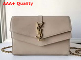 Saint Laurent Sulpice Chain Wallet in Beige Smooth Leather Replica