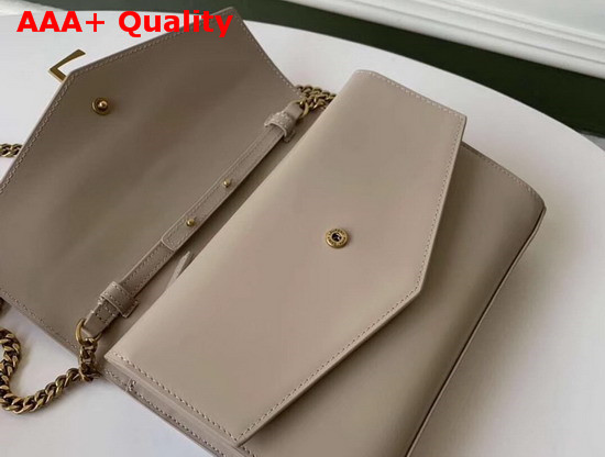 Saint Laurent Sulpice Chain Wallet in Beige Smooth Leather Replica