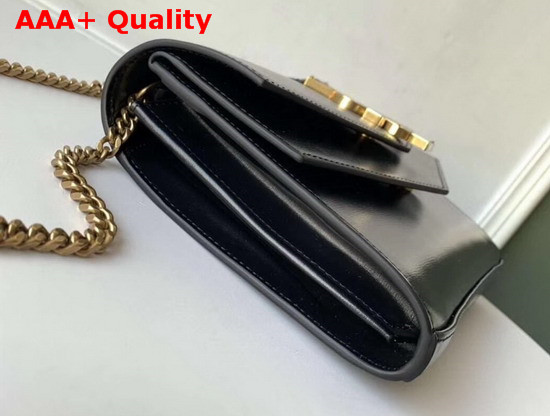 Saint Laurent Sulpice Chain Wallet in Black Smooth Leather Replica