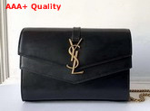 Saint Laurent Sulpice Chain Wallet in Black Smooth Leather Replica