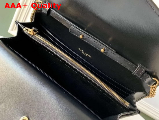 Saint Laurent Sulpice Chain Wallet in Black Smooth Leather Replica
