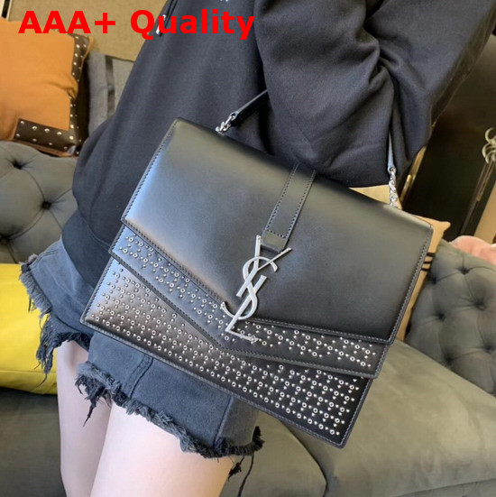 Saint Laurent Sulpice Medium in Leather and Studs Black Replica