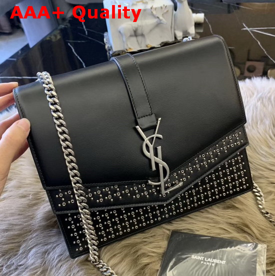Saint Laurent Sulpice Medium in Leather and Studs Black Replica