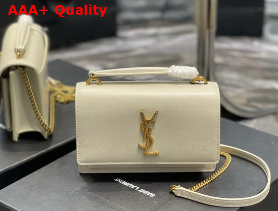 Saint Laurent Sunset Chain Wallet in Beige Smooth Leather Replica