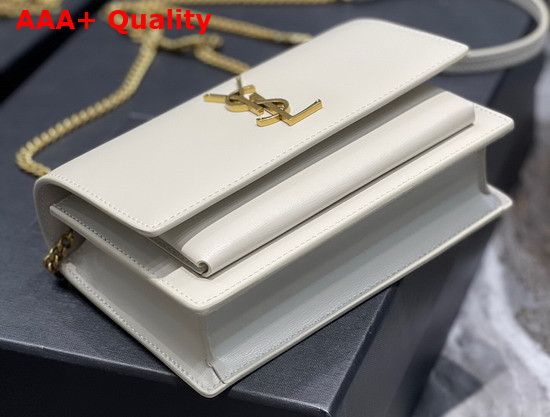 Saint Laurent Sunset Chain Wallet in Beige Smooth Leather Replica