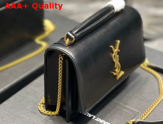 Saint Laurent Sunset Chain Wallet in Black Smooth Leather Replica