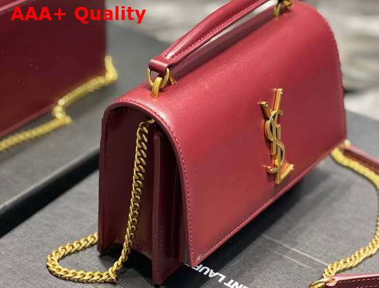 Saint Laurent Sunset Chain Wallet in Dark Red Smooth Leather Replica