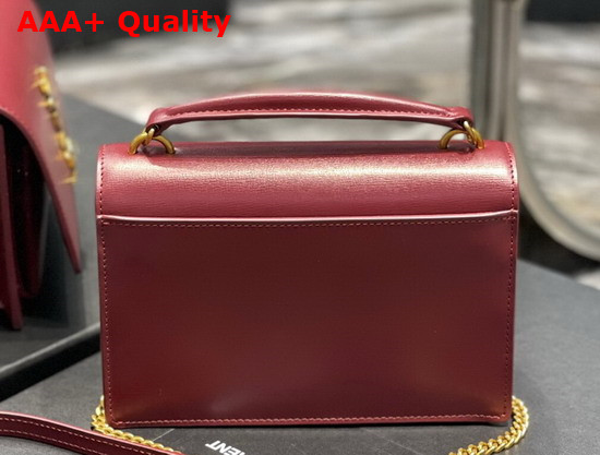 Saint Laurent Sunset Chain Wallet in Dark Red Smooth Leather Replica