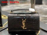 Saint Laurent Sunset Chain Wallet in Shiny Crocodile Embossed Leather Black Replica