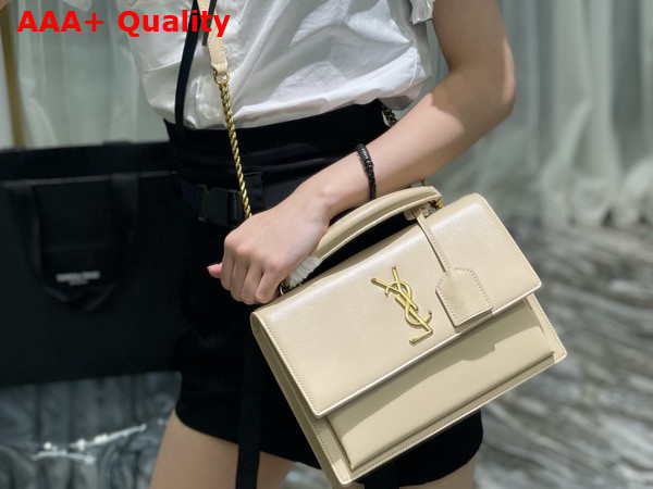 Saint Laurent Sunset Medium Top Handle in Beige Smooth Leather Replica