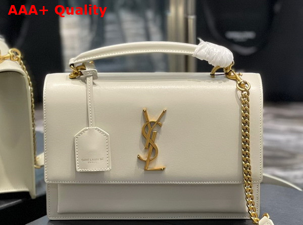 Saint Laurent Sunset Medium Top Handle in Smooth Leather Blanc Vintage Replica