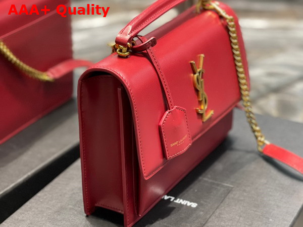 Saint Laurent Sunset Medium Top Handle in Smooth Leather Rouge Opyum Replica
