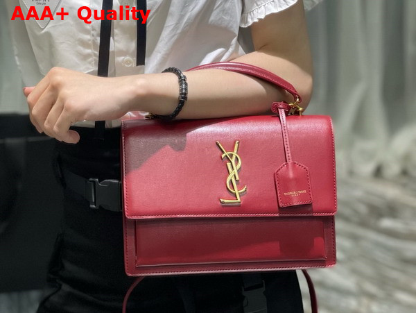 Saint Laurent Sunset Medium Top Handle in Smooth Leather Rouge Opyum Replica