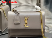 Saint Laurent Sunset Medium Top Handle in Smooth Leather Storm Replica