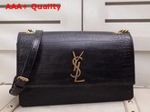 Saint Laurent Sunset Medium in Black Supple Crocodile Embossed Leather Replica
