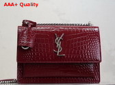 Saint Laurent Sunset Medium in Burgundy Crocodile Embossed Leather Replica