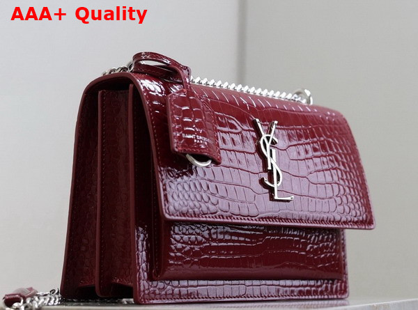 Saint Laurent Sunset Medium in Burgundy Crocodile Embossed Leather Replica