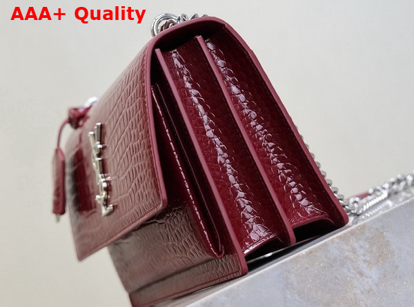 Saint Laurent Sunset Medium in Burgundy Crocodile Embossed Leather Replica