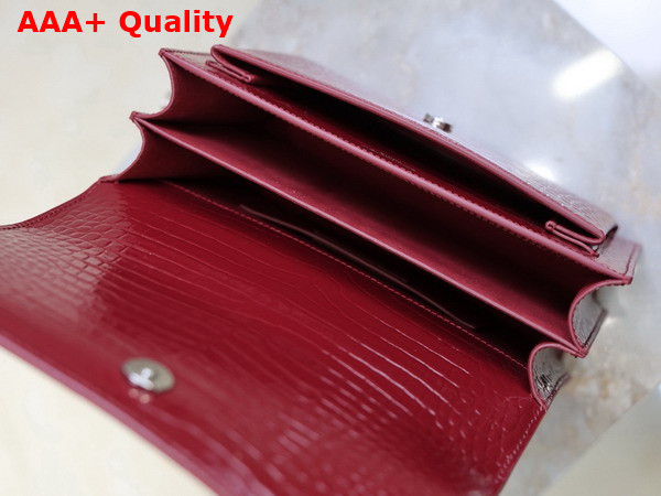 Saint Laurent Sunset Medium in Burgundy Crocodile Embossed Leather Replica