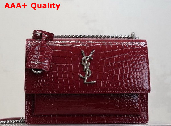 Saint Laurent Sunset Medium in Burgundy Crocodile Embossed Leather Replica