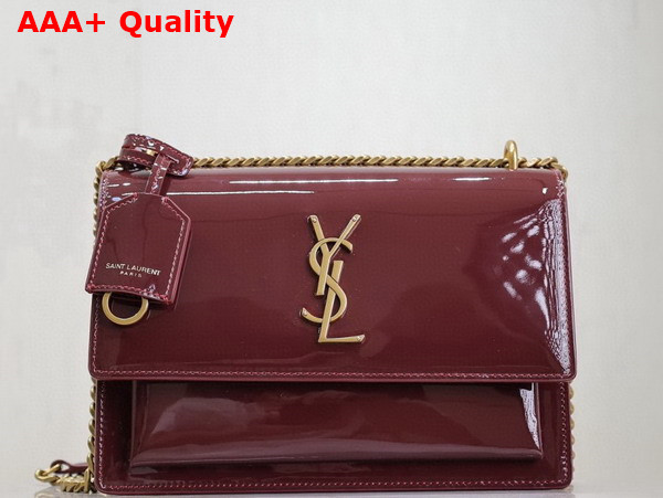 Saint Laurent Sunset Medium in Patent Leather Dark Red Wine Replica