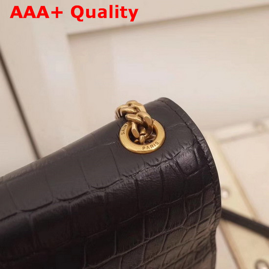 Saint Laurent Sunset Small in Supple Crocodile Embossed Leather Black Replica