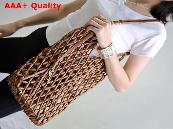 Saint Laurent Supple Bucket in Wood Beads Light Wood Replica