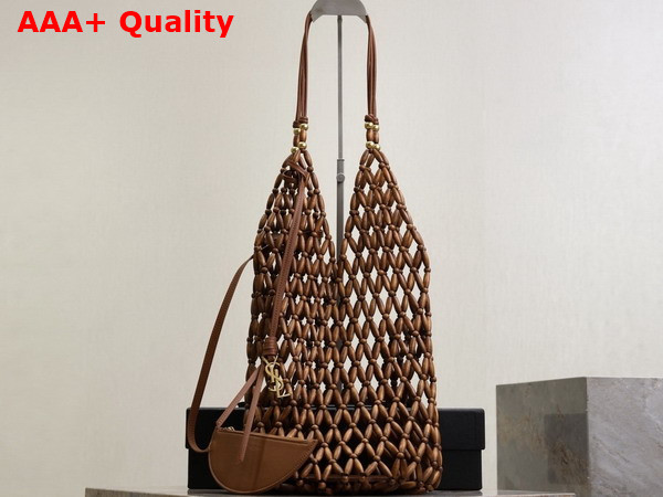 Saint Laurent Supple Bucket in Wood Beads Light Wood Replica