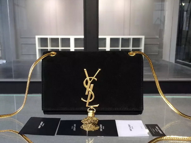 Saint Laurent Tassel Satchel In Black Suede Leather for Sale