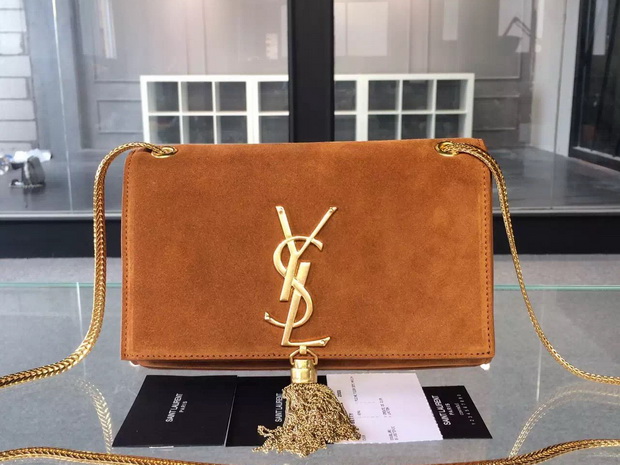 Saint Laurent Tassel Satchel Suede Leather Brown for Sale