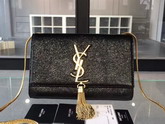 Saint Laurent Tassel Satchel in Black Grained Metallic Leather for Sale