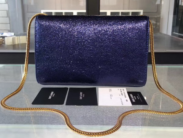 Saint Laurent Tassel Satchel in Blue Grained Metallic Leather for Sale