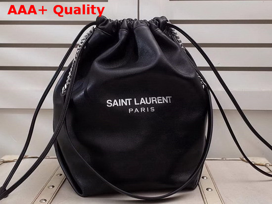 Saint Laurent Teddy Drawstring Bag in Black Smooth Leather Replica