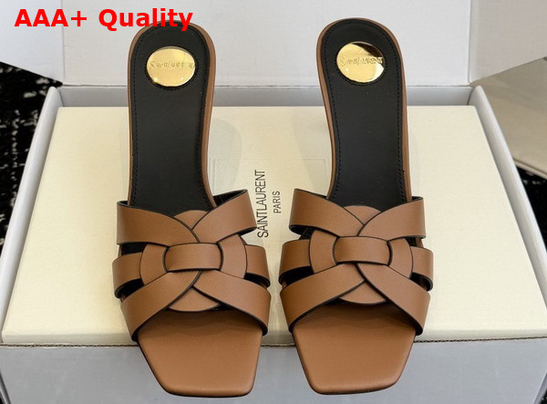 Saint Laurent Tribute Mules in Amber Smooth Leather Replica