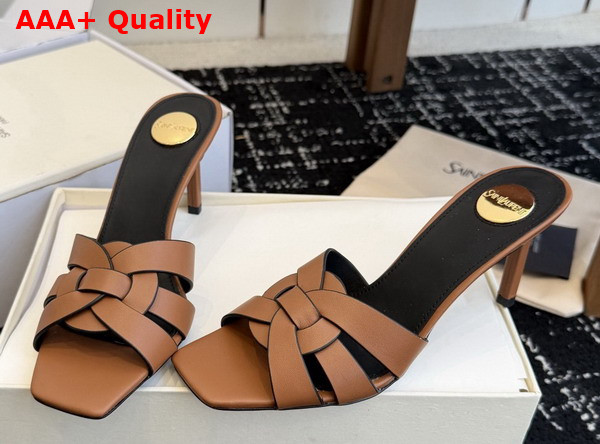 Saint Laurent Tribute Mules in Amber Smooth Leather Replica