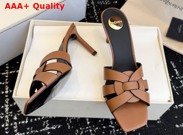Saint Laurent Tribute Mules in Amber Smooth Leather Replica