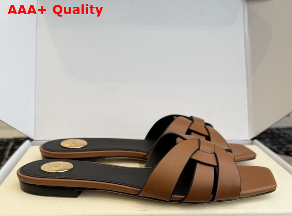 Saint Laurent Tribute Mules in Amber Smooth Leather Replica