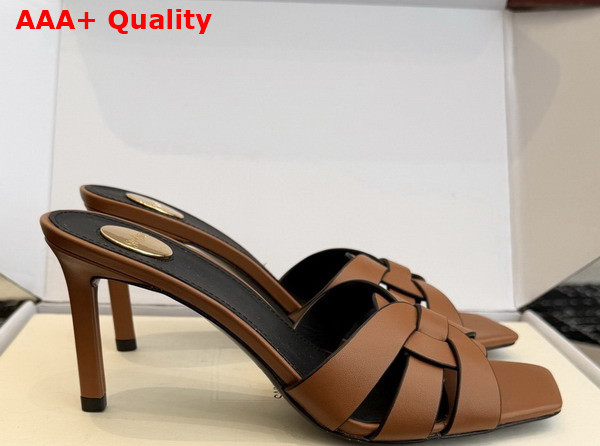 Saint Laurent Tribute Mules in Amber Smooth Leather Replica