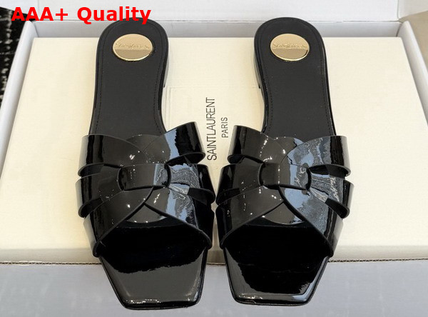 Saint Laurent Tribute Mules in Black Patent Leather Replica