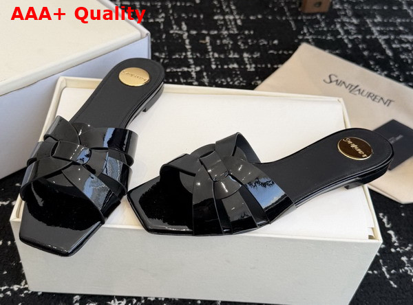 Saint Laurent Tribute Mules in Black Patent Leather Replica