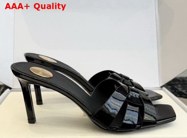 Saint Laurent Tribute Mules in Black Patent Leather Replica
