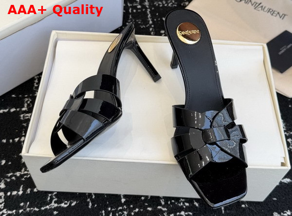 Saint Laurent Tribute Mules in Black Patent Leather Replica