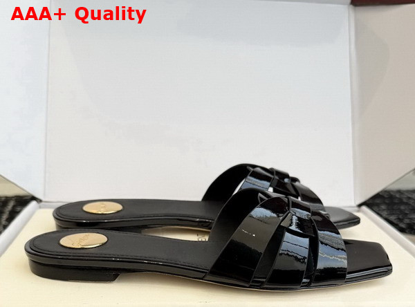 Saint Laurent Tribute Mules in Black Patent Leather Replica