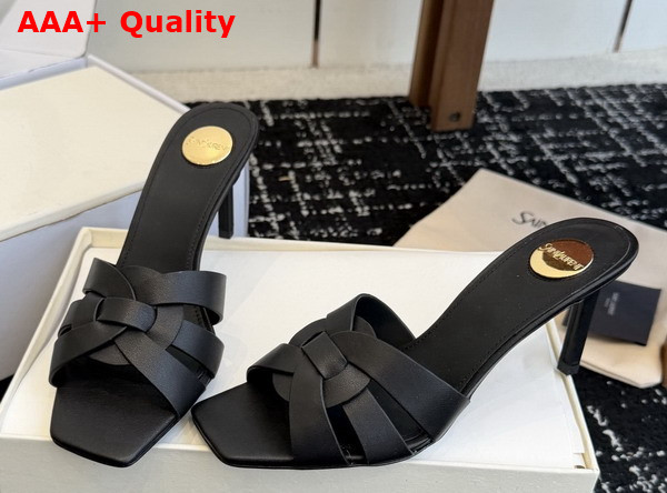 Saint Laurent Tribute Mules in Black Smooth Leather Replica