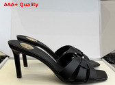 Saint Laurent Tribute Mules in Black Smooth Leather Replica
