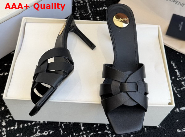 Saint Laurent Tribute Mules in Black Smooth Leather Replica
