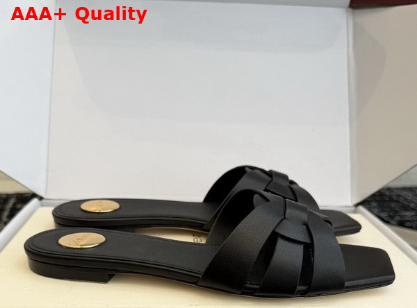 Saint Laurent Tribute Mules in Black Smooth Leather Replica